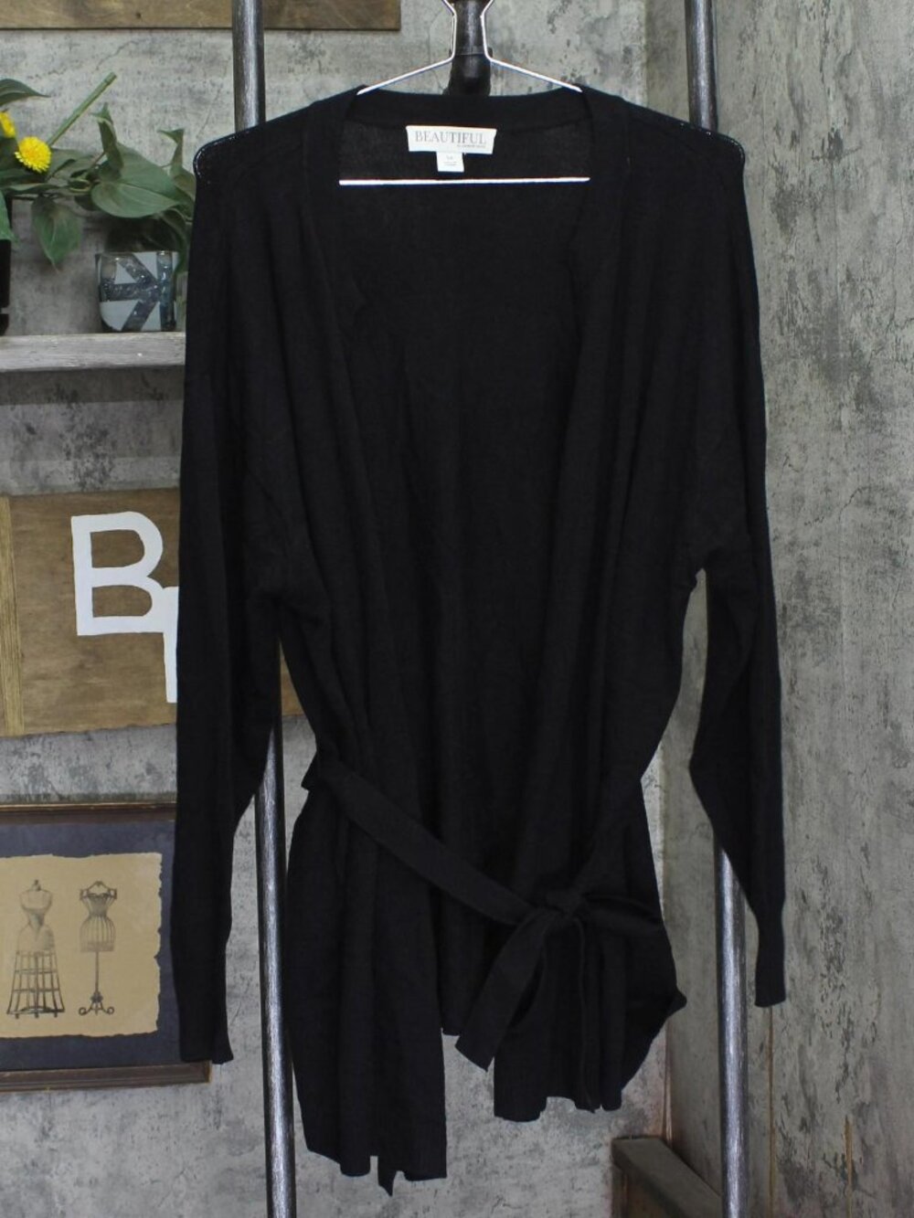 Beautiful By Lawrence Zarian Wrap Front Belted Cardigan A661722 Black 1X